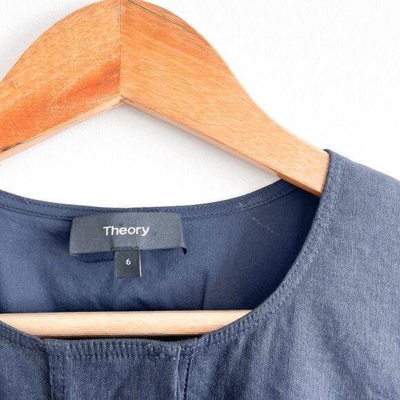 Theory Womens Utility Dress Short Sleeve Front Pockets Black Size 6 MISSING BELT - Picture 5 of 8